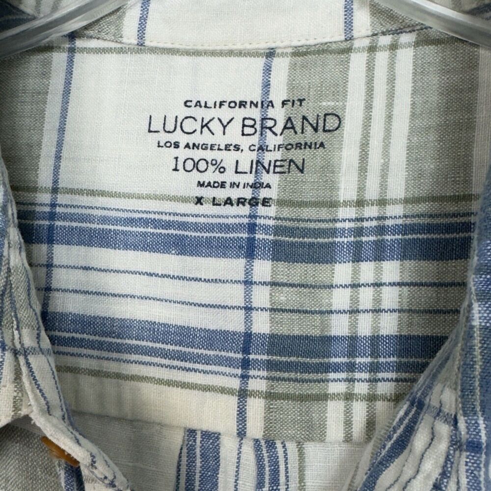 Lucky Brand Men’s Linen Shirt Plaid Short Sleeve Button Up XL - Picture 10 of 13